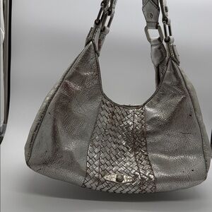 Elliott Lucca Metallic Silver Woven Shoulder Bag